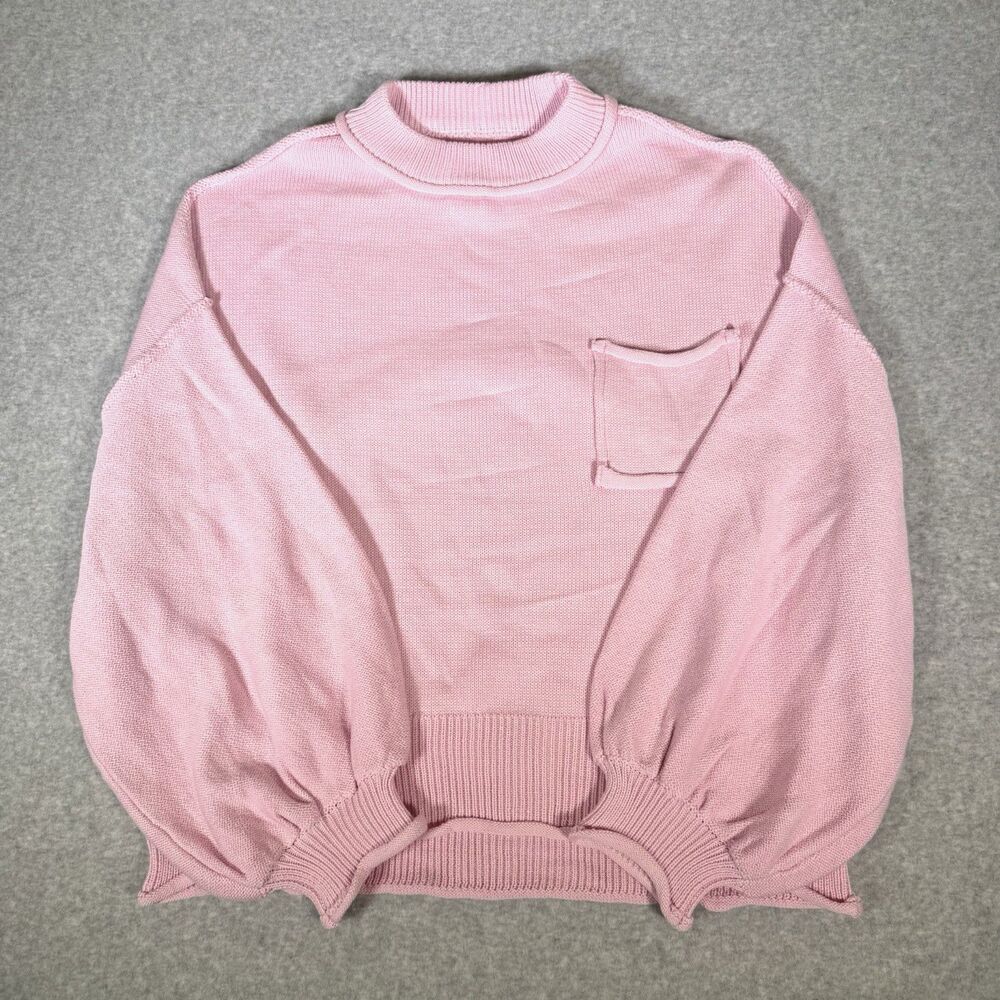 POL Pink Sweater Cotton Mock Neck Oversized Relaxed Rolled Hem Boho Pullover M